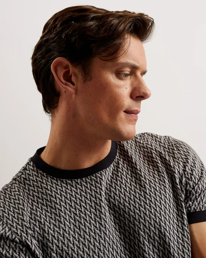 Men FINITY 8211 Jacquard Geometric Cotton TShirt Black Ted Baker Tops