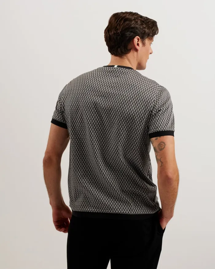 Men FINITY 8211 Jacquard Geometric Cotton TShirt Black Ted Baker Tops