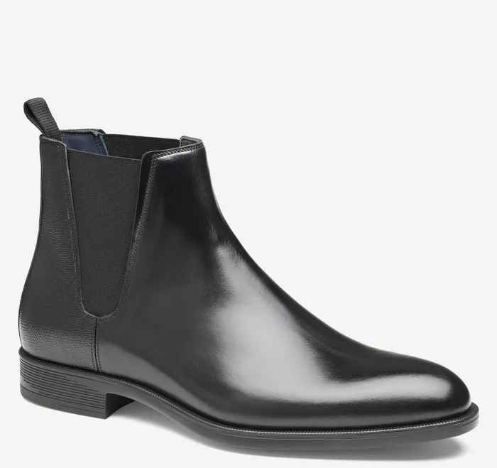 Men Flynch Chelsea Boot Black Italian Calfskin Dress Shoes Johnston and Murphy