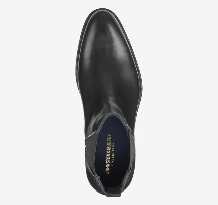 Men Flynch Chelsea Boot Black Italian Calfskin Dress Shoes Johnston and Murphy