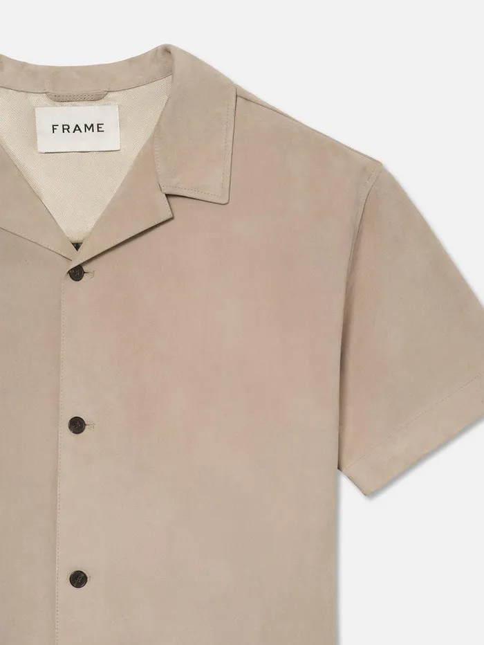 Men FRAME Leather and Suede Short Sleeve Suede Shirt