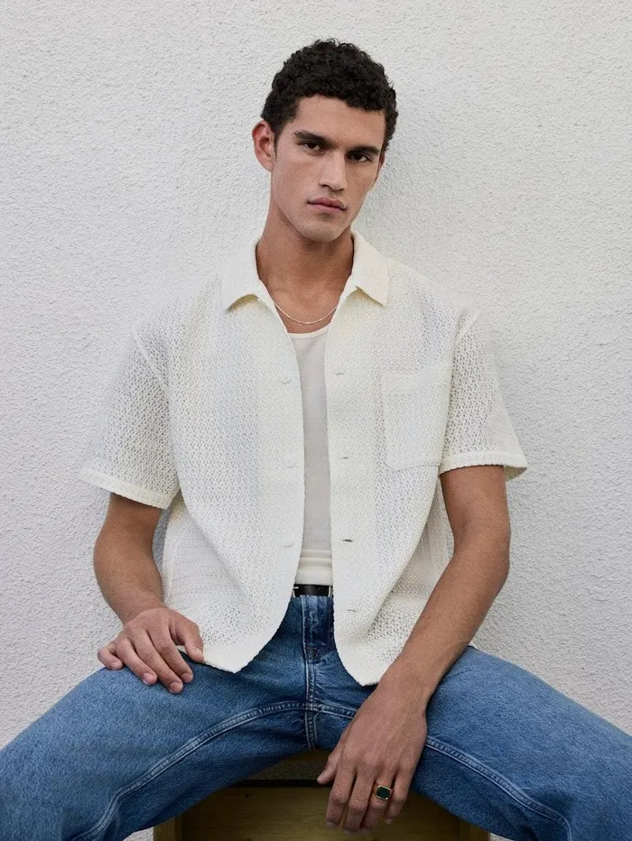Men FRAME Shirts Open Weave Short Sleeve Shirt Men FRAME Shirts Open Weave Short Sleeve Shirt