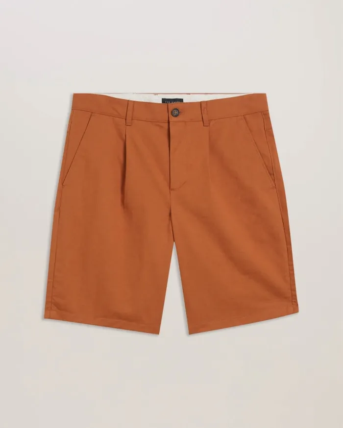 Men FULHUM 8211 Pleated Cotton Chino Shorts Brown Ted Baker Shorts