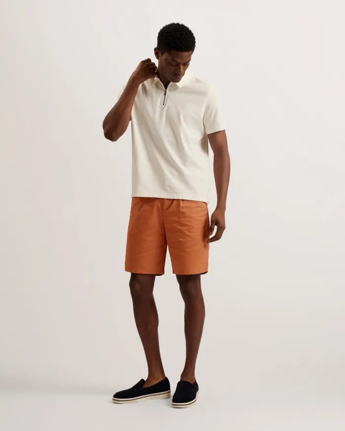 Men FULHUM 8211 Pleated Cotton Chino Shorts Brown Ted Baker Shorts