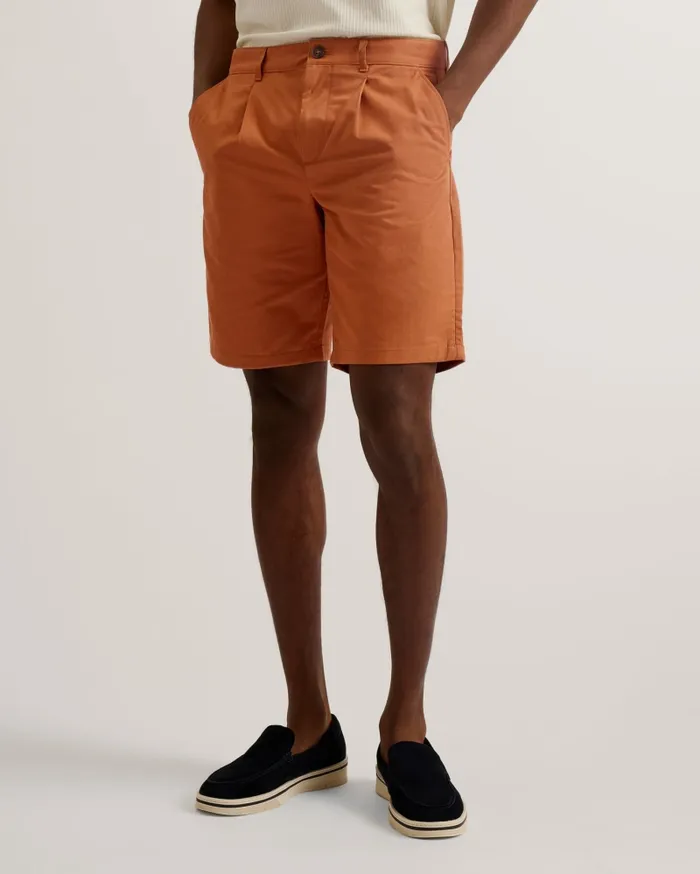 Men FULHUM 8211 Pleated Cotton Chino Shorts Brown Ted Baker Shorts