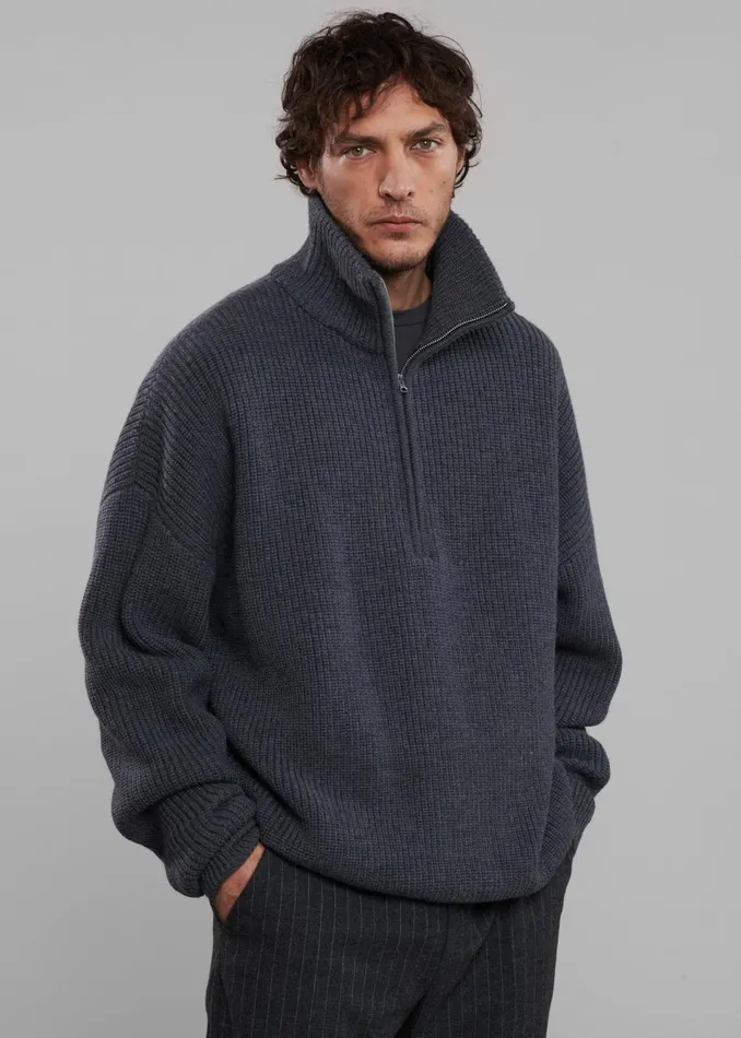 Men Harrison Quarter Zip Jumper 8211 Grey Melange The Frankie Shop Knitwear