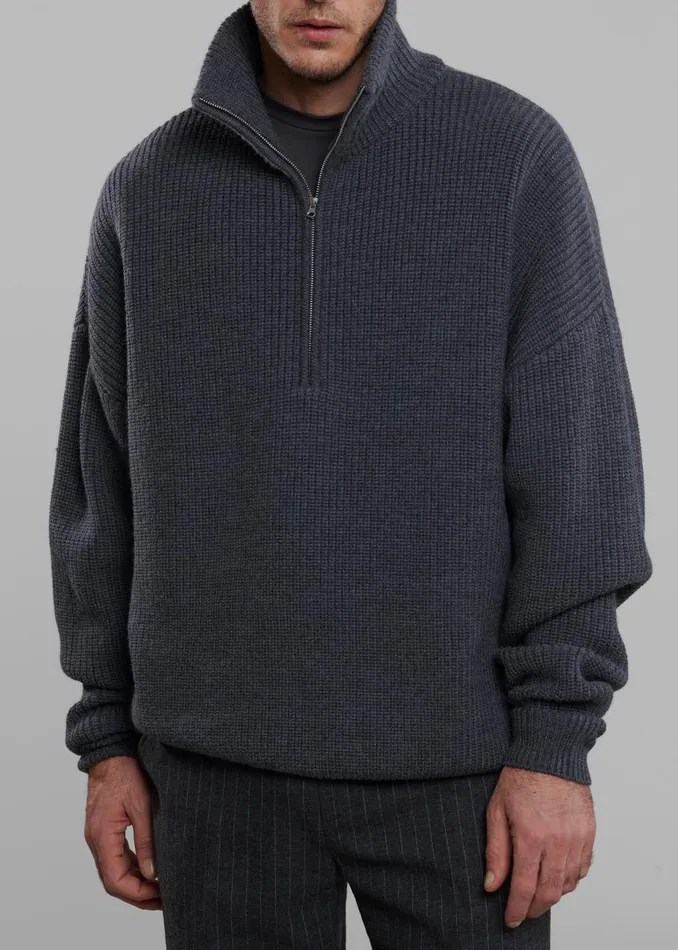 Men Harrison Quarter Zip Jumper 8211 Grey Melange The Frankie Shop Knitwear