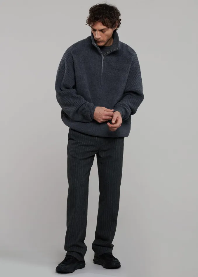Men Harrison Quarter Zip Jumper 8211 Grey Melange The Frankie Shop Knitwear
