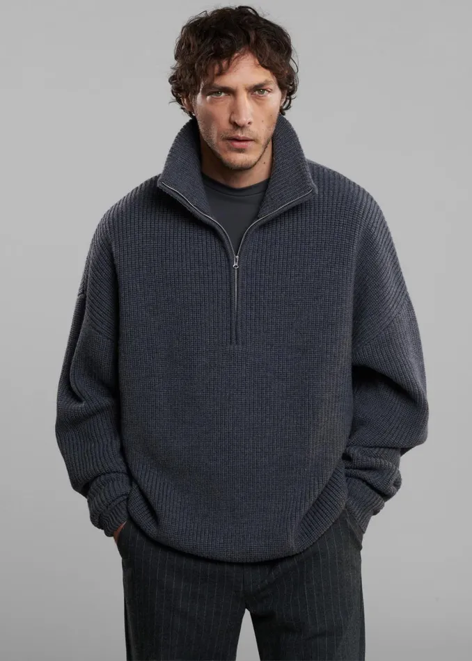 Men Harrison Quarter Zip Jumper 8211 Grey Melange The Frankie Shop Knitwear