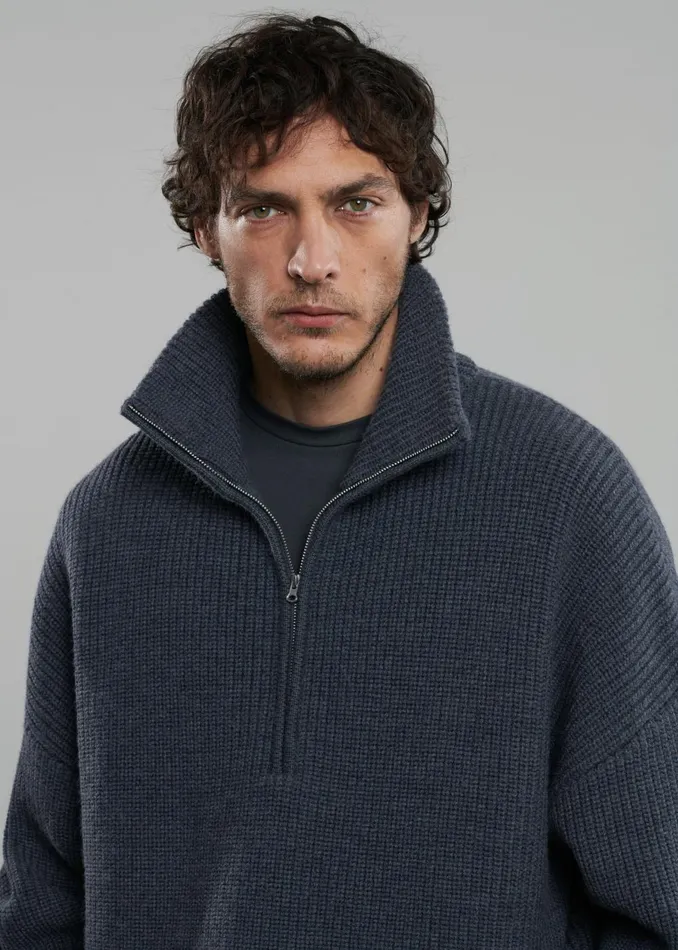 Men Harrison Quarter Zip Jumper 8211 Grey Melange The Frankie Shop Knitwear