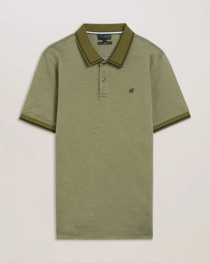 Men HELTA 8211 Stripe Detail Slim Fit Polo Shirt Khaki Ted Baker Polo Shirts