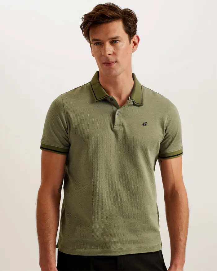 Men HELTA 8211 Stripe Detail Slim Fit Polo Shirt Khaki Ted Baker Polo Shirts Men HELTA 8211 Stripe Detail Slim Fit Polo Shirt Khaki Ted Baker Polo Shirts