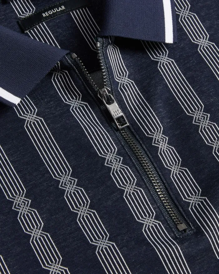 Men ICKEN 8211 Geometric Jacquard Zip Polo Shirt Navy Ted Baker Tops