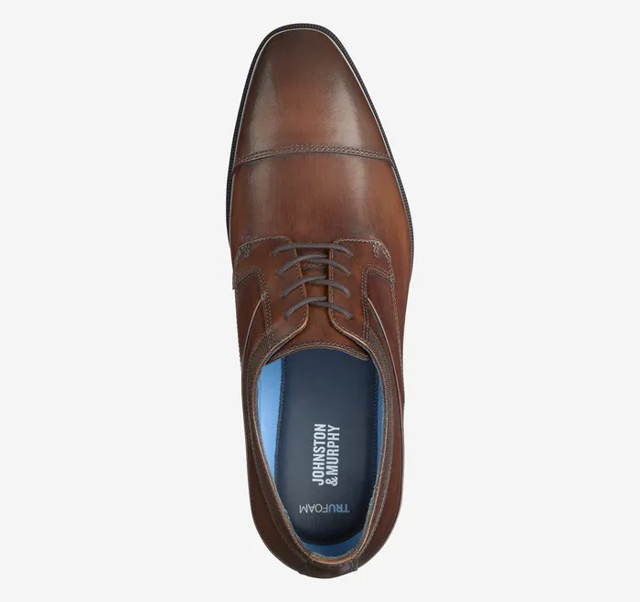 Men Johnston and Murphy Gibbons Cap Toe Mahogany Full Grain Dress Shoes