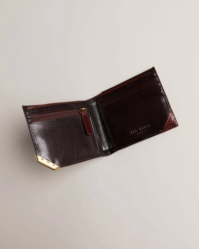 Men KORNERR 8211 Metal Corner Bifold Coin Wallet Brownchocolate Ted Baker Wallets and Cardholders