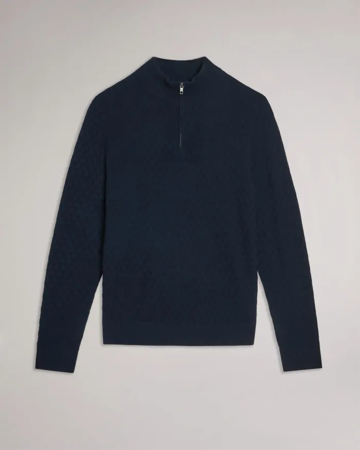 Men KURNLE 8211 Textured Knit Funnel Neck Jumper Navy Ted Baker Tops