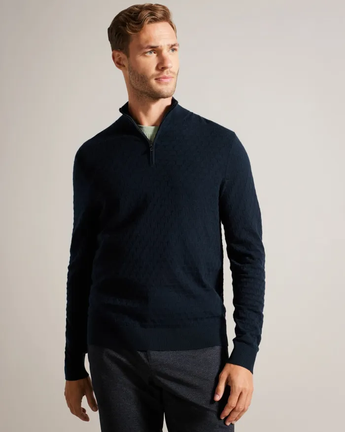 Men KURNLE 8211 Textured Knit Funnel Neck Jumper Navy Ted Baker Tops Men KURNLE 8211 Textured Knit Funnel Neck Jumper Navy Ted Baker Tops