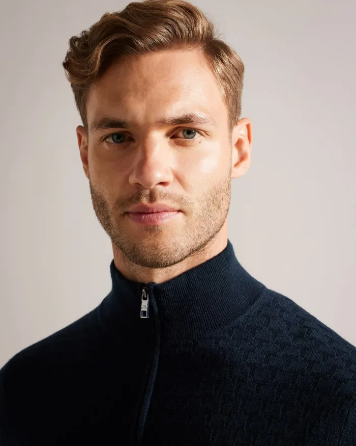 Men KURNLE 8211 Textured Knit Funnel Neck Jumper Navy Ted Baker Tops Men KURNLE 8211 Textured Knit Funnel Neck Jumper Navy Ted Baker Tops