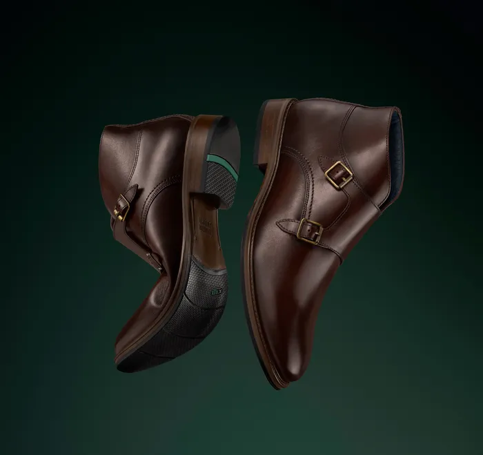 Men LaceUps Johnston and Murphy XC Flex Raleigh Double Buckle Boot Mahogany Full Grain