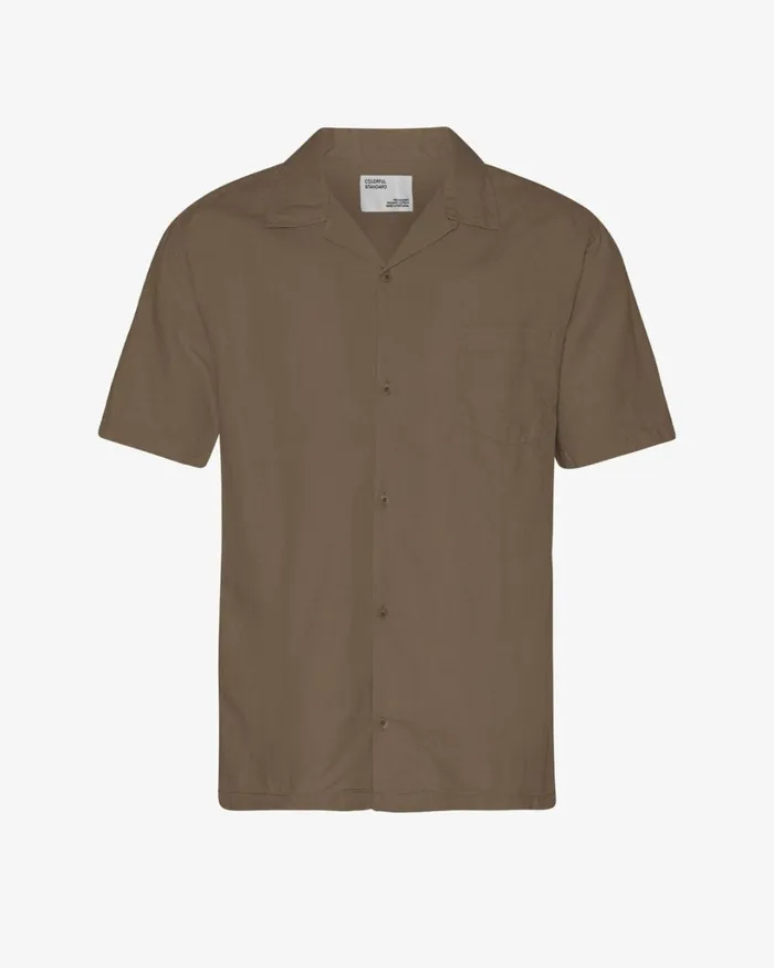 Men Linen Short Sleeved Shirt Cedar Brown Colorful Standard Shirts