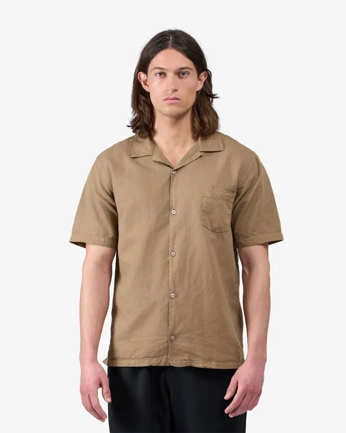 Men Linen Short Sleeved Shirt Sahara Camel Colorful Standard Shirts