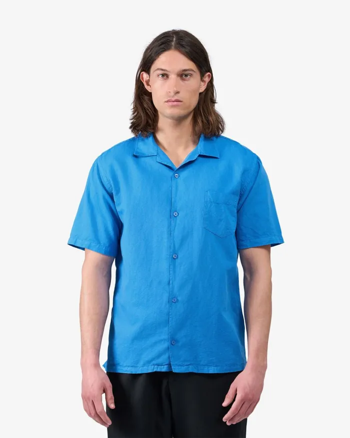 Men Linen Short Sleeved Shirt Storm Grey Colorful Standard Shirts