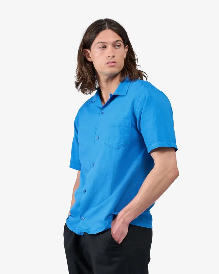 Men Linen Short Sleeved Shirt Storm Grey Colorful Standard Shirts