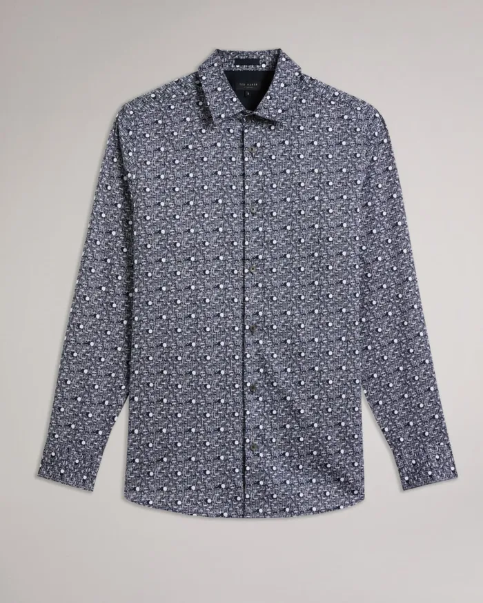 Men MACCLE 8211 Long Sleeve Spot Print Shirt Navy Ted Baker Shirts