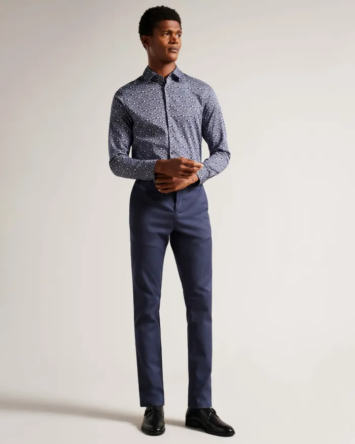 Men MACCLE 8211 Long Sleeve Spot Print Shirt Navy Ted Baker Shirts Men MACCLE 8211 Long Sleeve Spot Print Shirt Navy Ted Baker Shirts