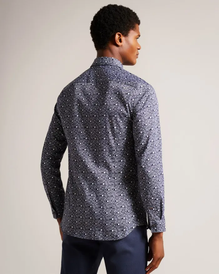 Men MACCLE 8211 Long Sleeve Spot Print Shirt Navy Ted Baker Shirts Men MACCLE 8211 Long Sleeve Spot Print Shirt Navy Ted Baker Shirts
