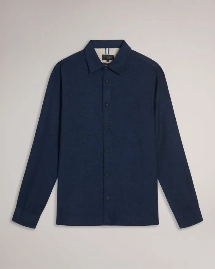 Men NARNI 8211 Lightweight Twill Flannel Shirt Navy Ted Baker Shirts