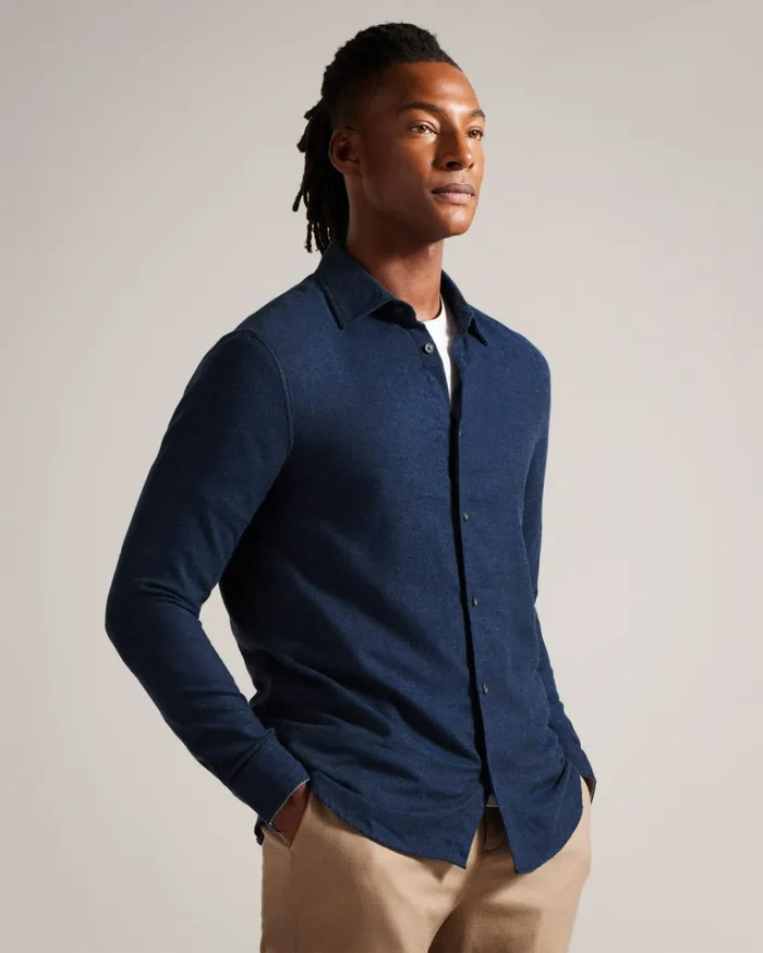 Men NARNI 8211 Lightweight Twill Flannel Shirt Navy Ted Baker Shirts Men NARNI 8211 Lightweight Twill Flannel Shirt Navy Ted Baker Shirts