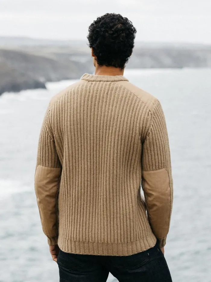Men Needus Patched Crew Knit Jumper Flint Finisterre Knitwear