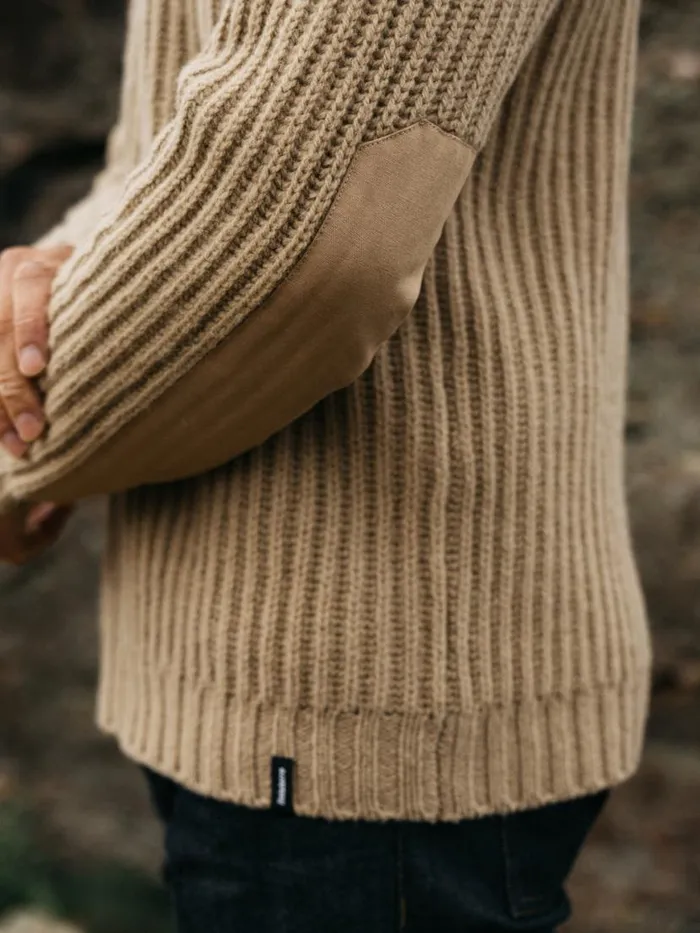 Men Needus Patched Crew Knit Jumper Flint Finisterre Knitwear