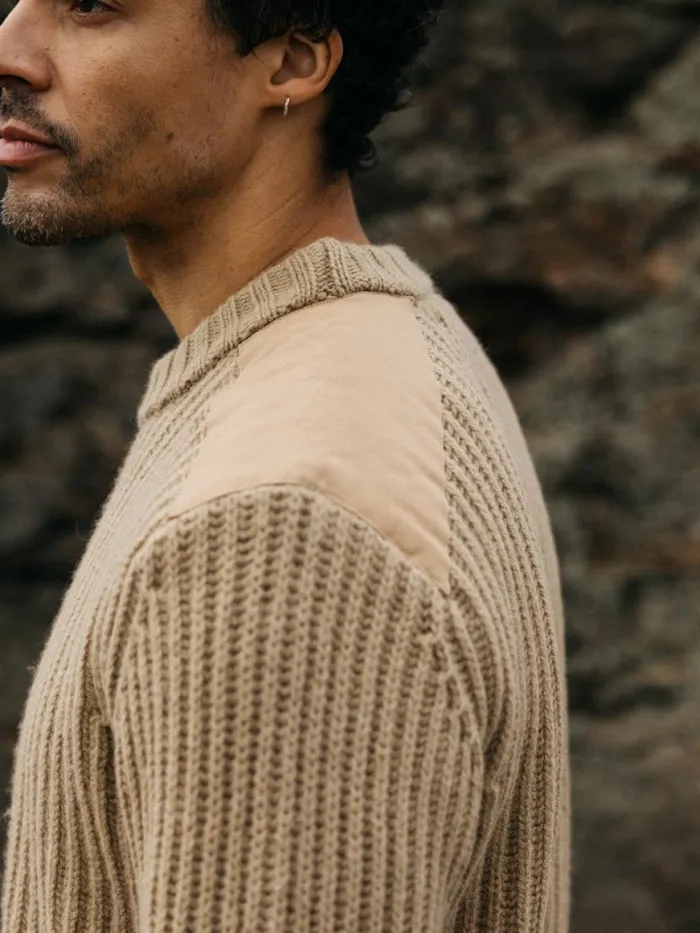 Men Needus Patched Crew Knit Jumper Flint Finisterre Knitwear
