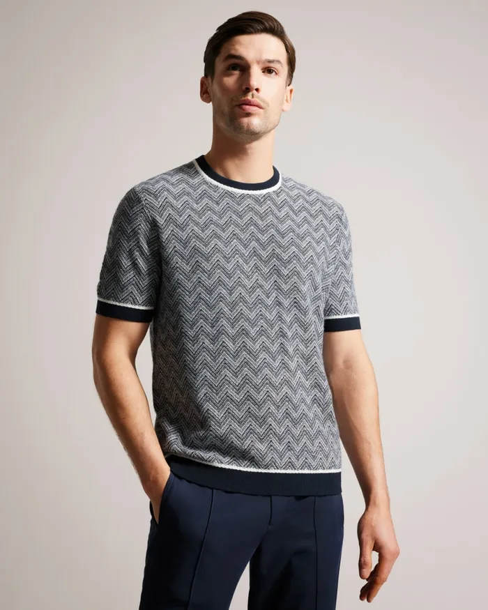 Men NUDLA 8211 Zig Zag Knit TShirt Navy Ted Baker Tops