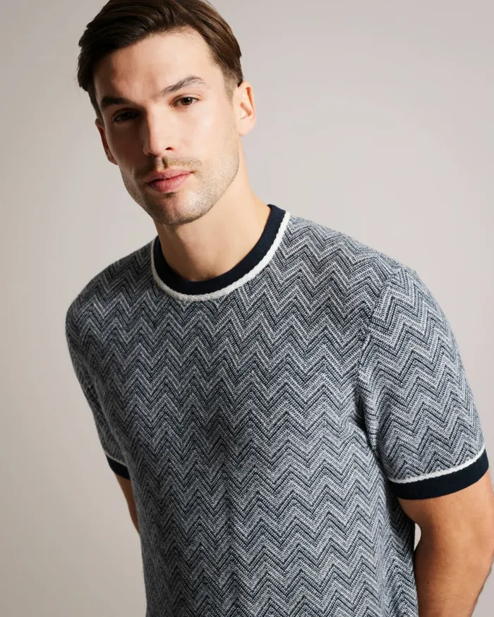 Men NUDLA 8211 Zig Zag Knit TShirt Navy Ted Baker Tops
