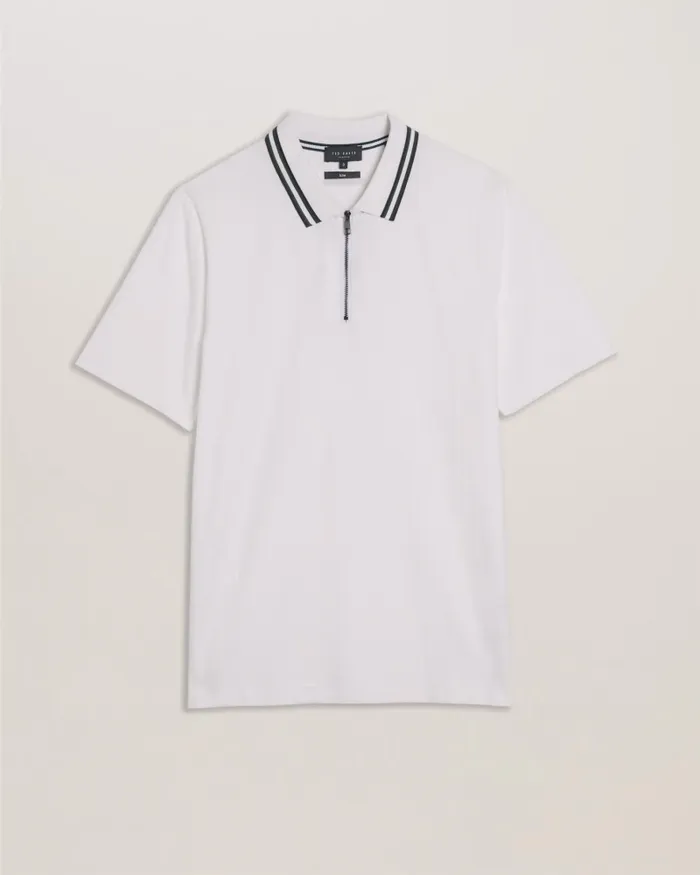 Men ORBITE 8211 Slim Fit Jacquard Zip Polo Shirt White Ted Baker Polo Shirts