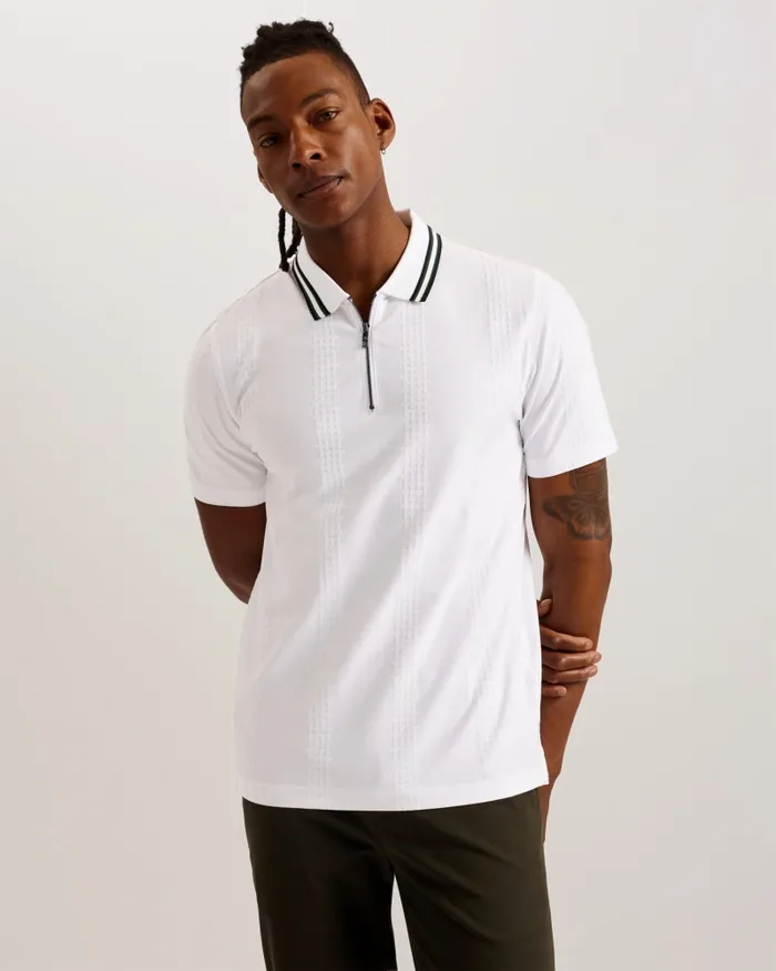 Men ORBITE 8211 Slim Fit Jacquard Zip Polo Shirt White Ted Baker Polo Shirts