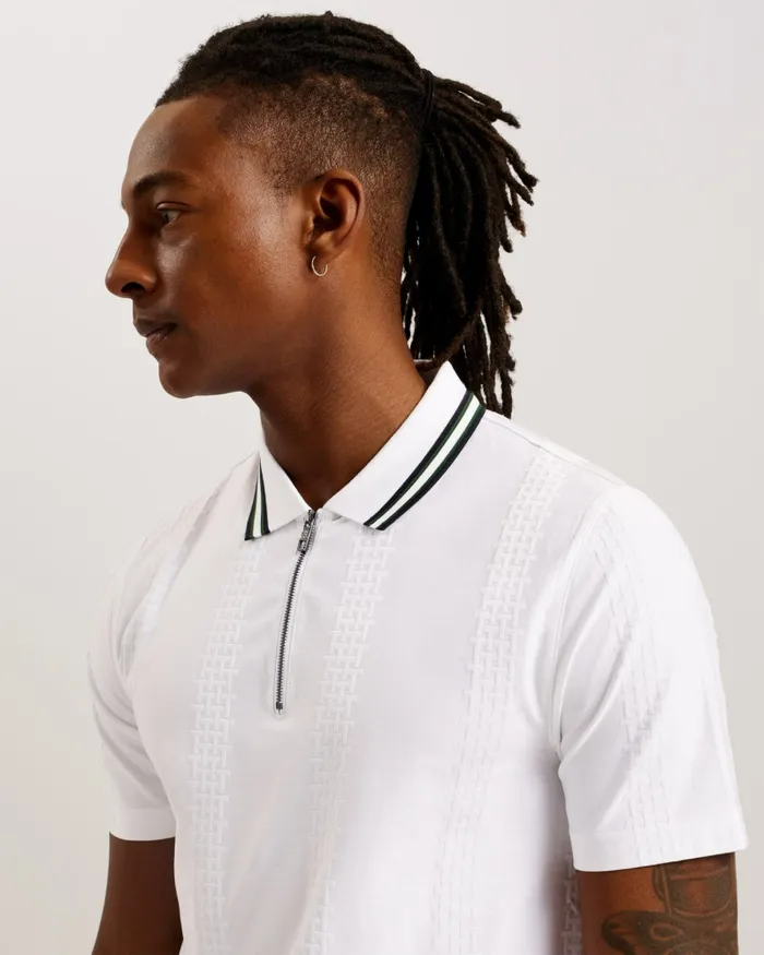 Men ORBITE 8211 Slim Fit Jacquard Zip Polo Shirt White Ted Baker Polo Shirts