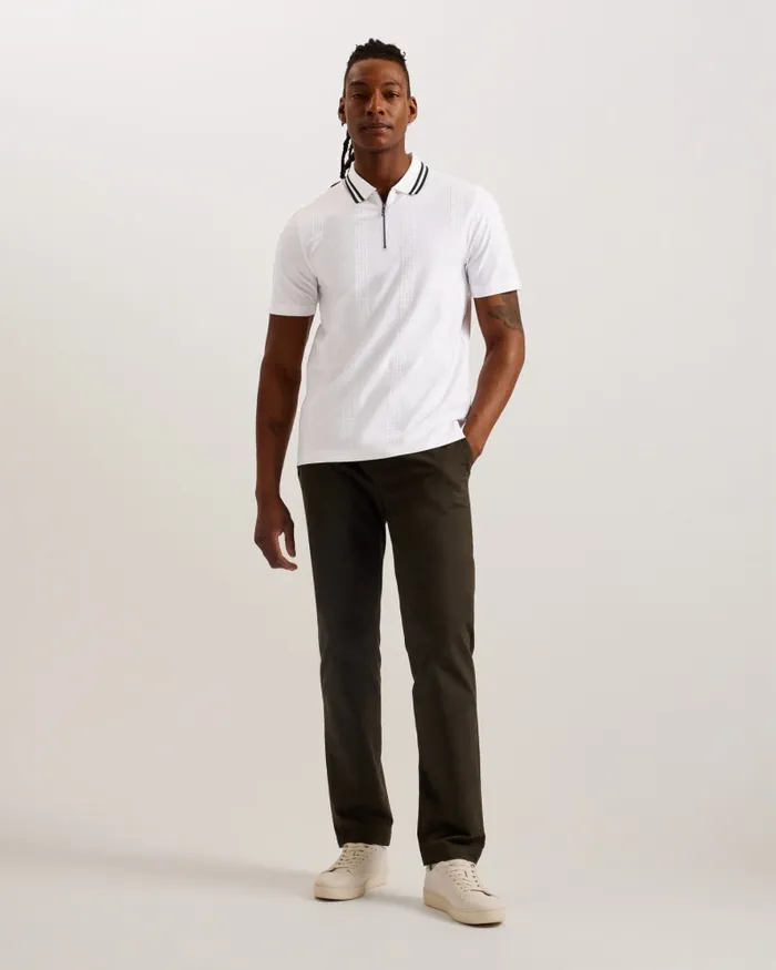 Men ORBITE 8211 Slim Fit Jacquard Zip Polo Shirt White Ted Baker Polo Shirts
