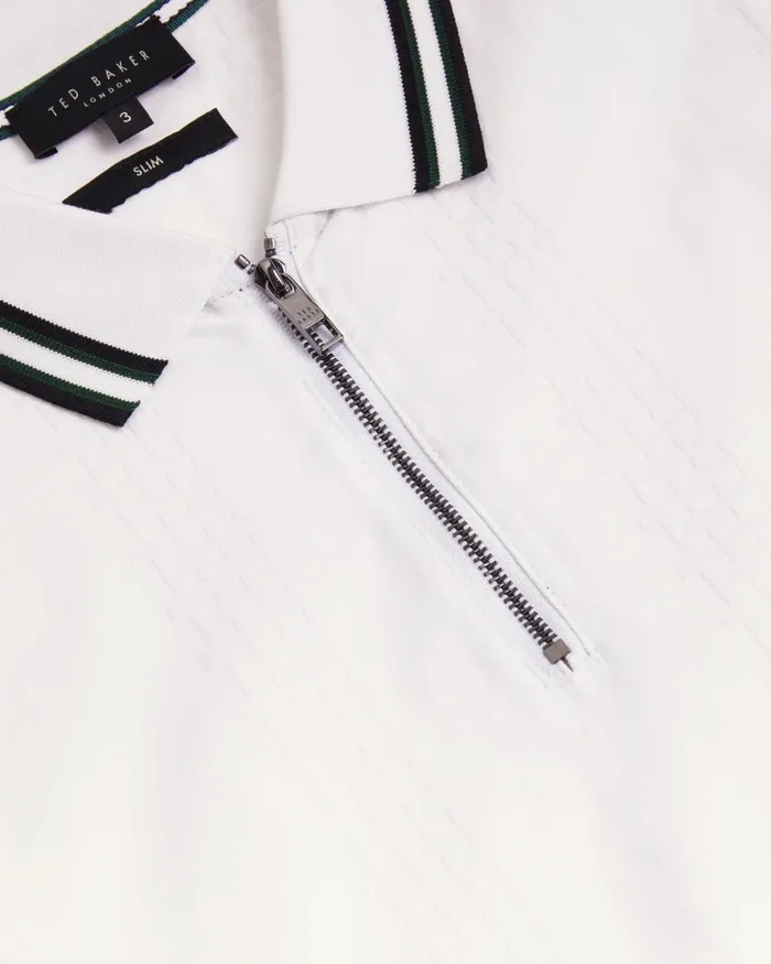 Men ORBITE 8211 Slim Fit Jacquard Zip Polo Shirt White Ted Baker Polo Shirts