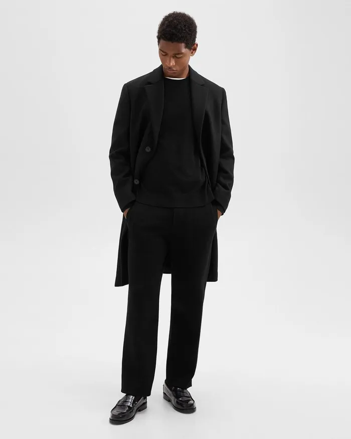 Men Outerwear Theory Topcoat In Recycled WoolBlend Melton Black