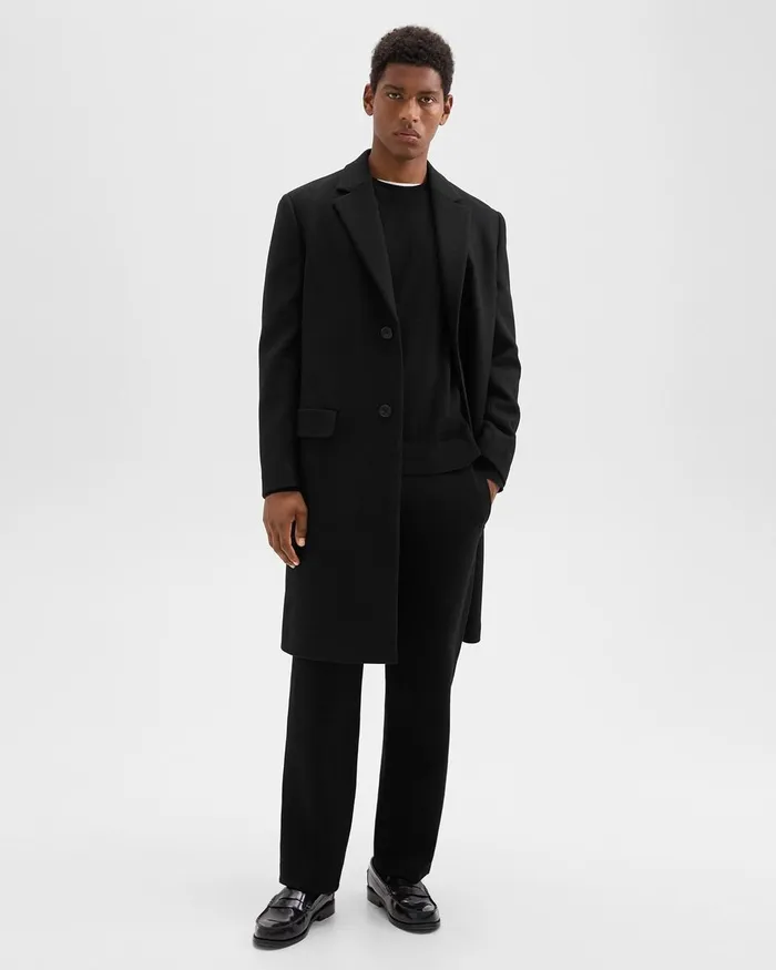 Men Outerwear Theory Topcoat In Recycled WoolBlend Melton Black