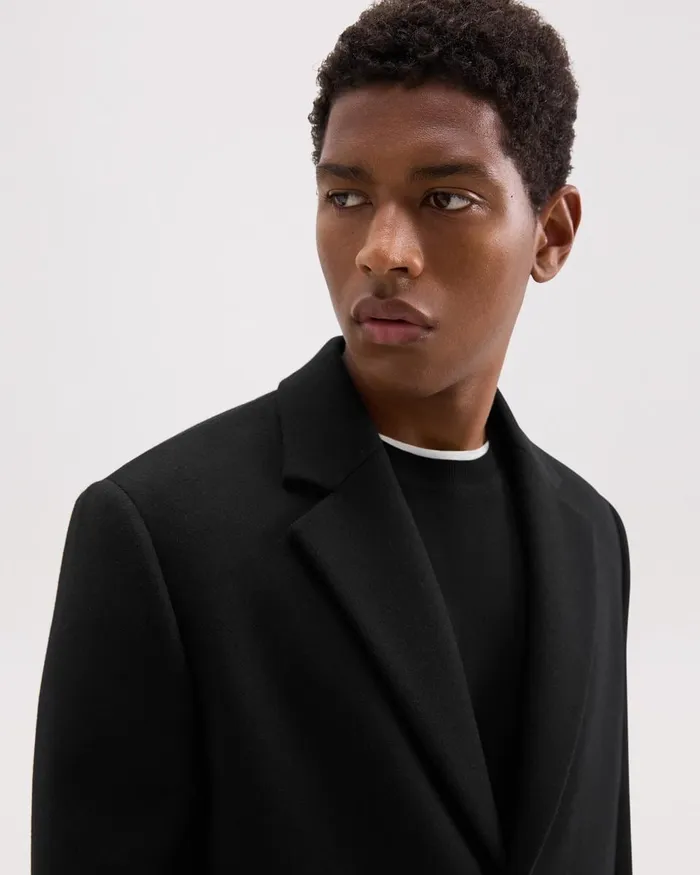 Men Outerwear Theory Topcoat In Recycled WoolBlend Melton Black