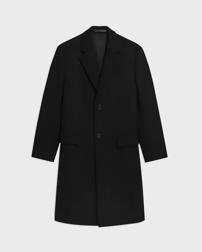 Men Outerwear Theory Topcoat In Recycled WoolBlend Melton Black
