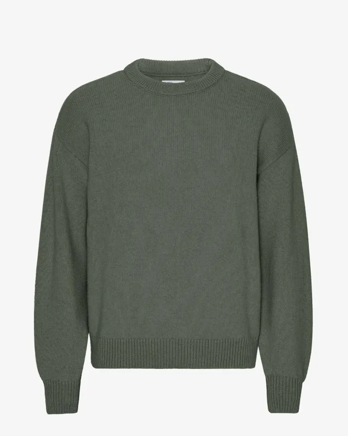 Men Oversized Merino Wool Crew Dusty Olive Colorful Standard Knit Sweaters