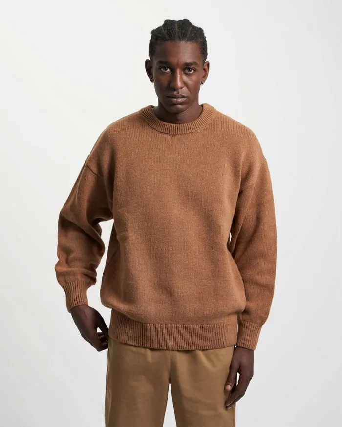 Men Oversized Merino Wool Crew Dusty Olive Colorful Standard Knit Sweaters