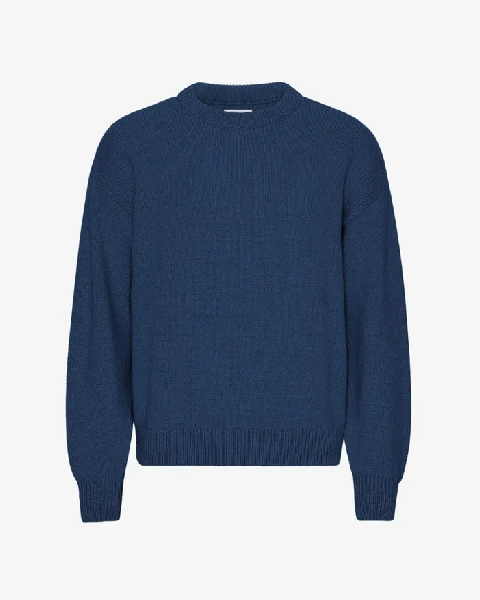 Men Oversized Merino Wool Crew Marine Blue Colorful Standard Knit Sweaters