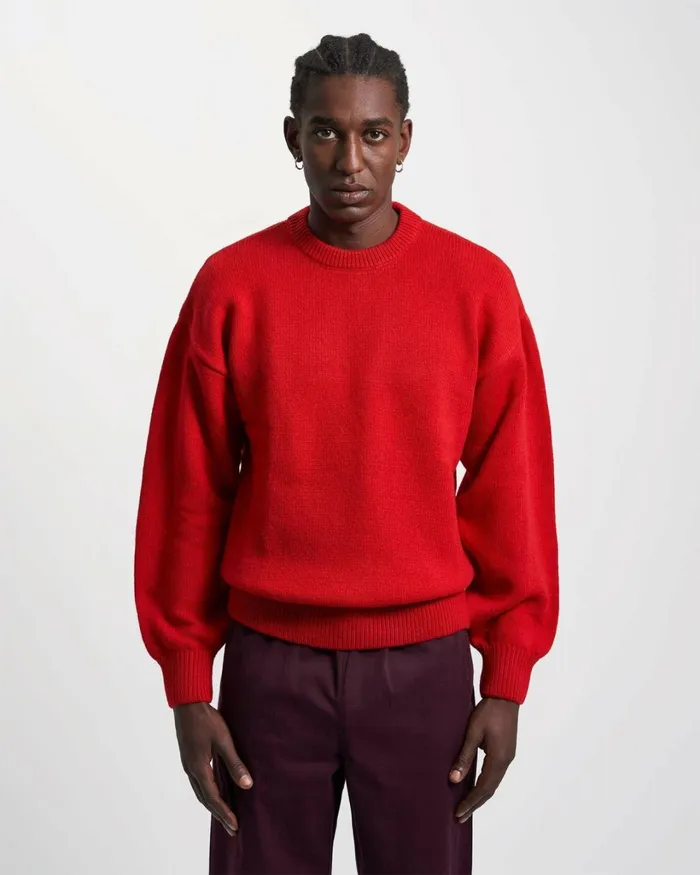Men Oversized Merino Wool Crew Marine Blue Colorful Standard Knit Sweaters